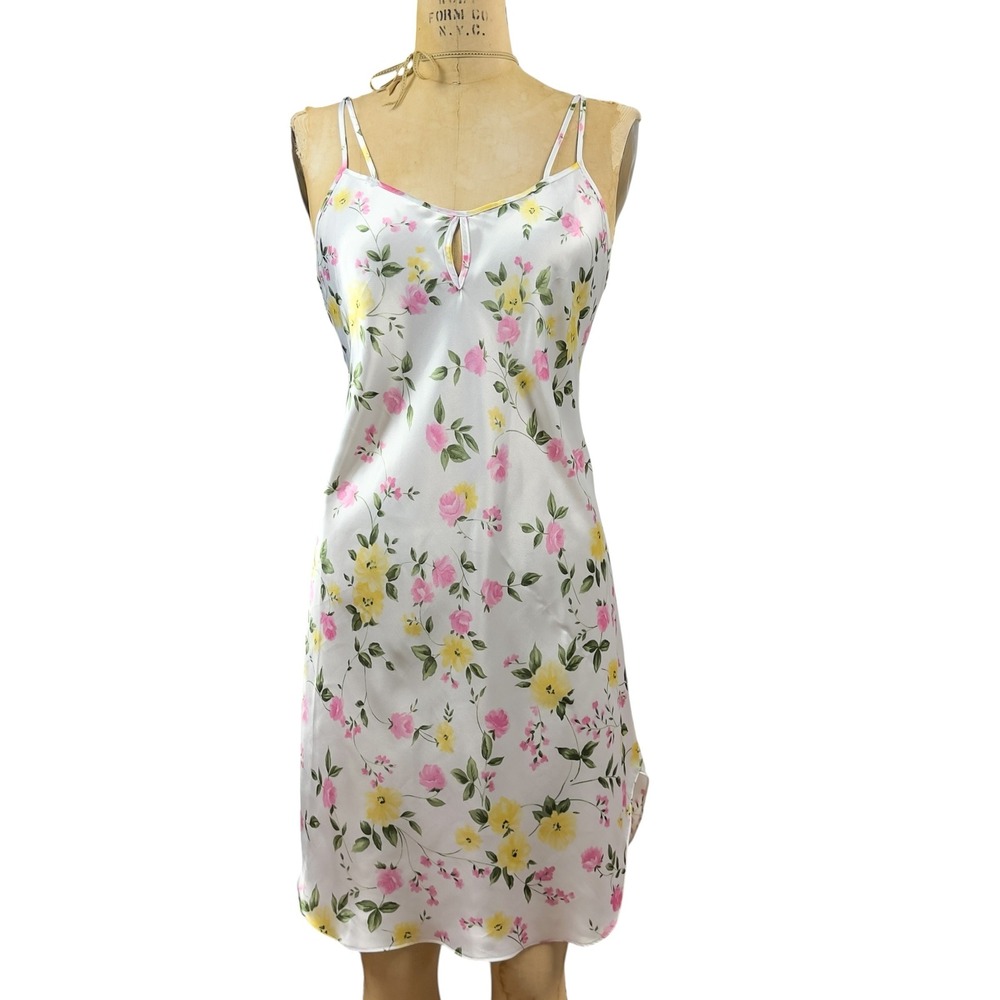Coquette Floral Satin Slip Dress Size L Keyhole Dollette Dainty Cottagecore Y2K